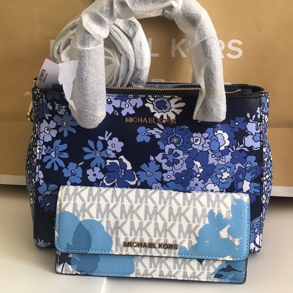 michael kors blue purse with flowers
